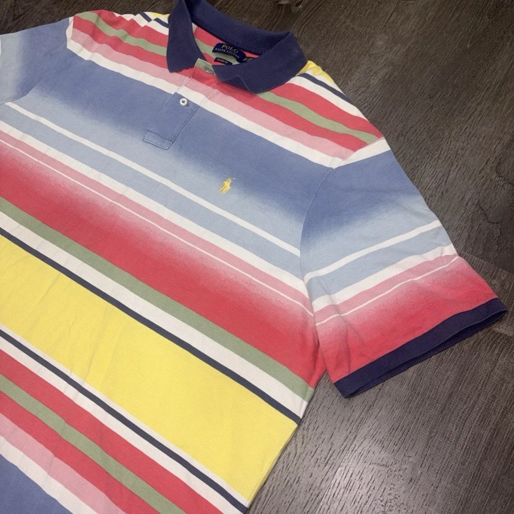 Polo Ralph Lauren Mens XXL Mesh Pony Logo Multi Color Ombre Stripe Shirt Classic